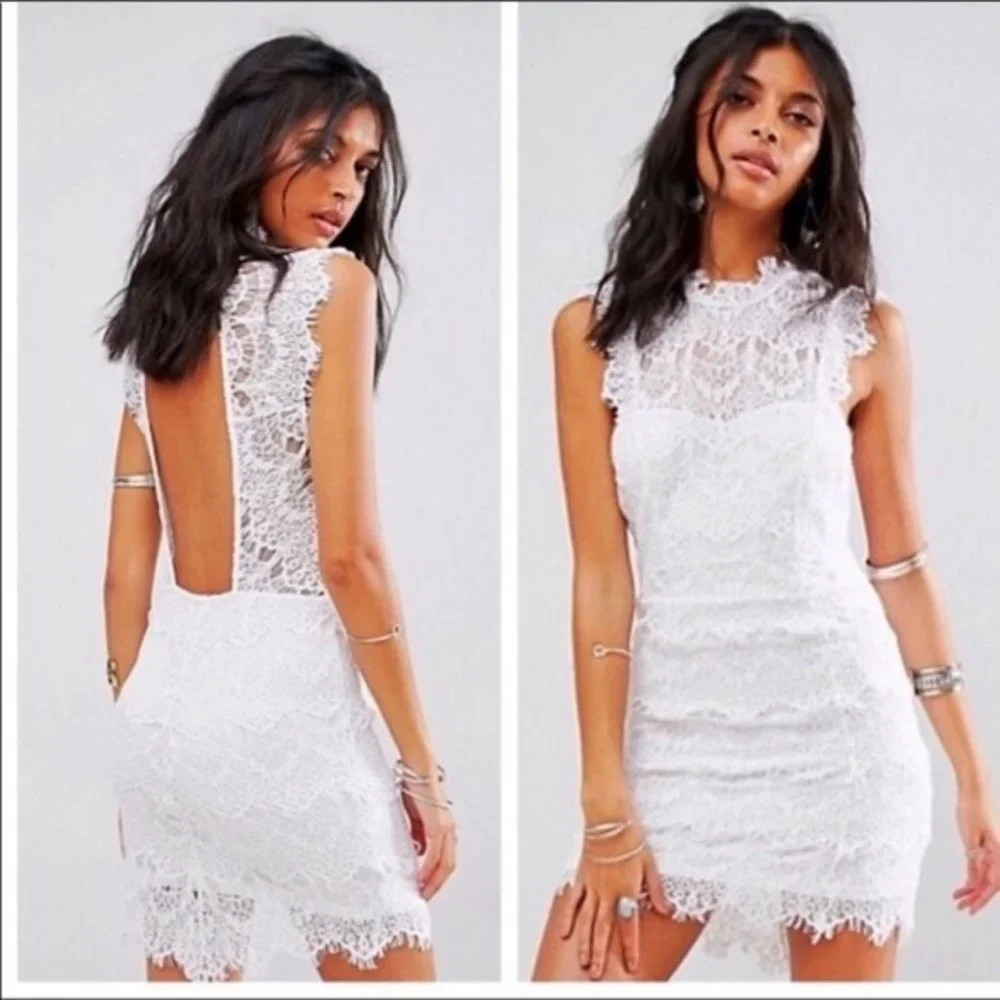 Free People Daydream White Lace Slip Mini Dress Medium